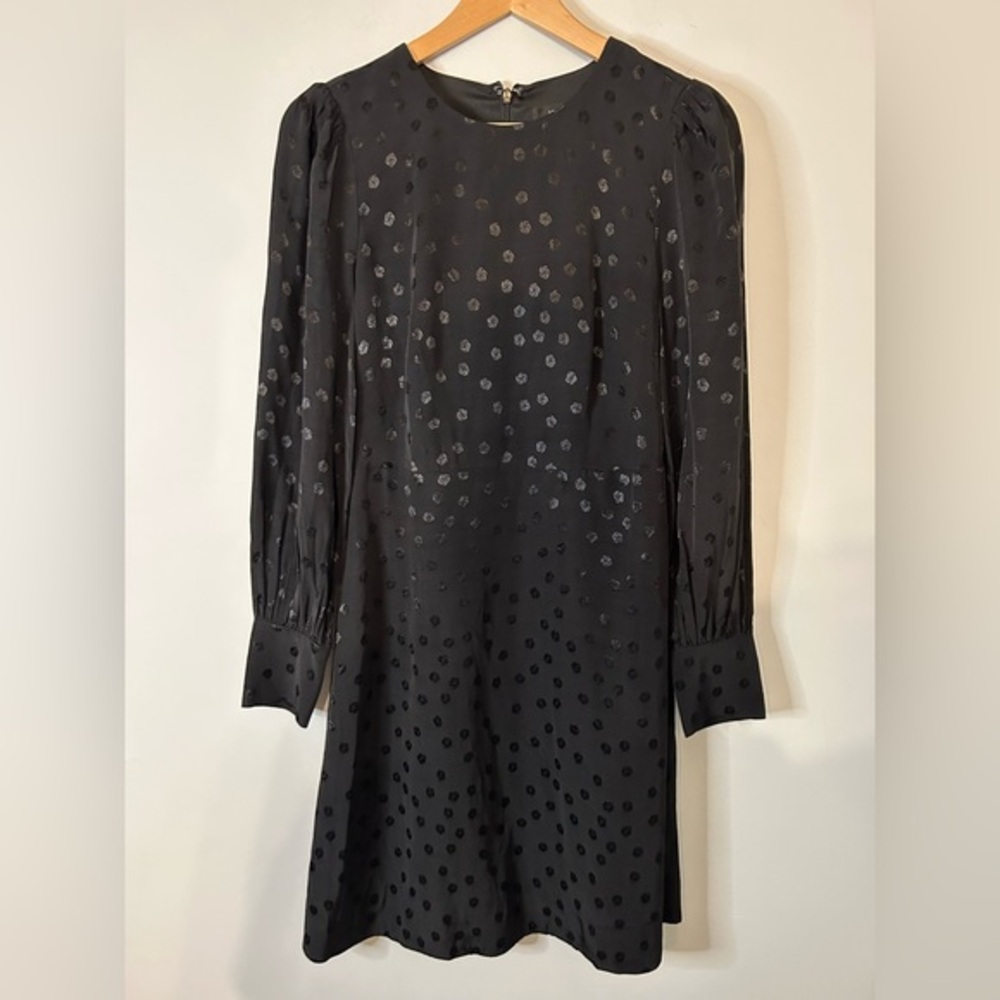 J. Crew Long Sleeve Satin Effect Mini Shift Dress‎ in Jacquard Floral Dot
